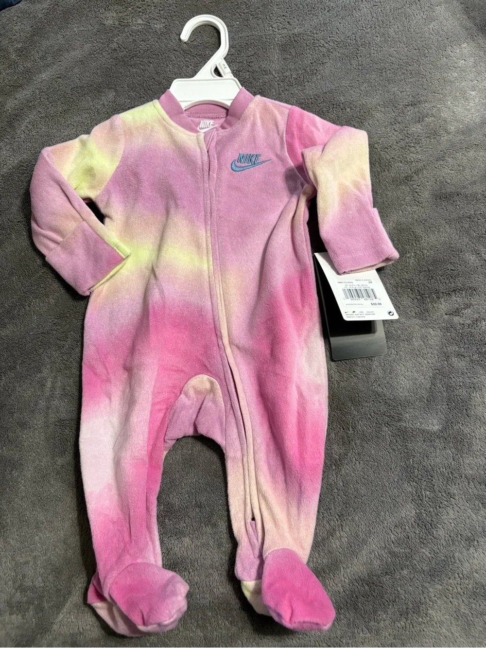 Nike Purple and Cream Tie-Dye Baby Footed One-Piece
